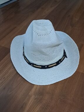 Women’s White Straw Cowboy Hat with Black Accent Band